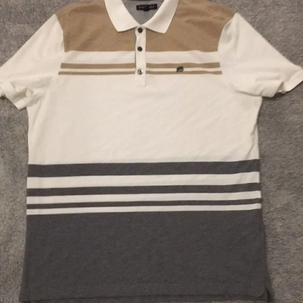 Banana republic white with tan & gray accent and elephant golf polo shirt XL